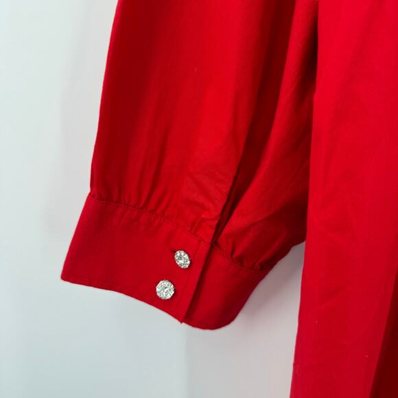 Crown & Ivy Shirt Size 2X NWT 3/4 Sleeve Button Down Red Holiday Glitz Plus - Picture 8 of 11
